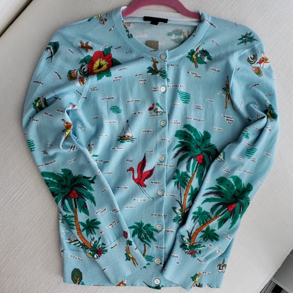 J Crew Jackie Cardigan vintage Florida Print